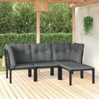 Loungeset PE-rattan - Hoekstoel - enkele stoel - voetenbank - Zwart - 55x55cm - Comfortabel