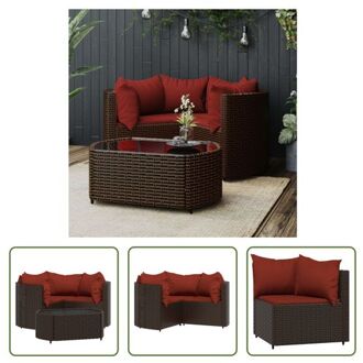 Loungeset - PE-rattan - Modulair - Bruin - 63 x 63 x 57.5 cm - Stalen frame