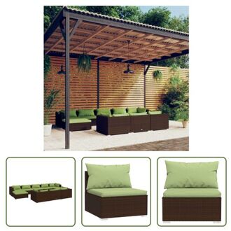 Loungeset - PE-rattan - Modulair design - Bruin - Groen kussen