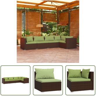 Loungeset - PE-rattan - Modulair ontwerp - Bruin/Groen - 70x70x60.5cm - Stevig frame