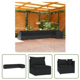 Loungeset - PE-rattan - Modulair ontwerp - Zwart - 70 x 70 x 60.5 cm - Inclusief kussens - Montage