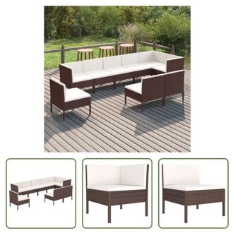 Loungeset - PE-rattan - Staal - Bruin - 57x69x69 cm - Met dikke kussens