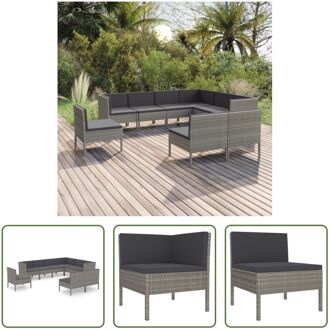 Loungeset - PE-rattan - Staal - Grijs - 57x69x69 cm - Inclusief kussens (100% polyester)