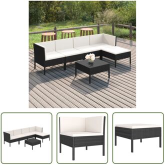 Loungeset - PE-rattan - Stalen frame - Zwart - Afmetingen tafel- 60x60x35cm - Middenbank- 57x69x69cm