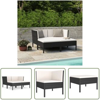 Loungeset - PE-rattan - zwart - 4-delig