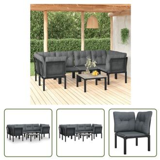 Loungeset PE-rattan - Zwart - 55x55x31cm - Met kussens