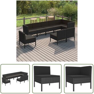 Loungeset - PE-rattan - zwart - 57x69x69 cm - modulair - inclusief kussens