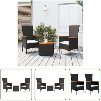 Loungeset - PE-rattan - Zwart - 60 x 58 x 108 cm - Inclusief kussens