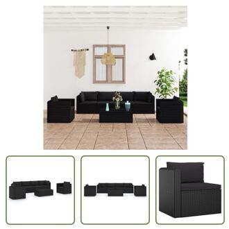 Loungeset - PE-rattan - Zwart - 62 x 62 x 33 cm - Inclusief salontafel en kussens