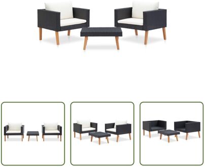 Loungeset - PE-rattan - Zwart - 76 x 67 x 60 cm - inclusief kussens - 100% polyester - Montage vereist