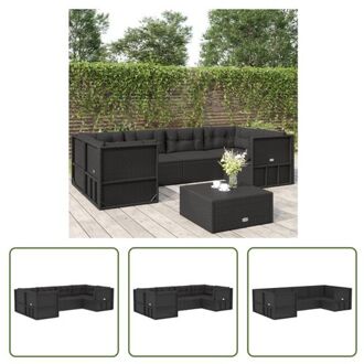 Loungeset PE-rattan Zwart - Hoekbank 54x54x24.5/38/50/55cm - Middenbank 54x54x55cm - Kussen Zwart