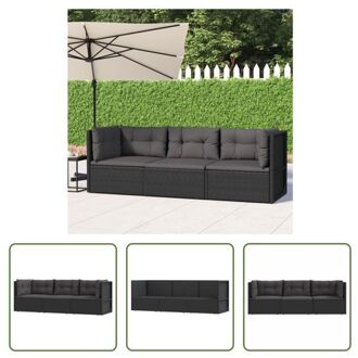 Loungeset PE-rattan Zwart - Hoekbank 54x54x38/50/55 cm - Middenbank 54x54x55 cm - Inclusief kussens