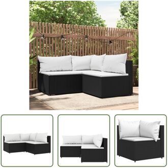 Loungeset - PE-rattan - Zwart - Hoekbank 63x63x57.5 cm - Middenbank 63x63x57.5 cm - Comfortabele