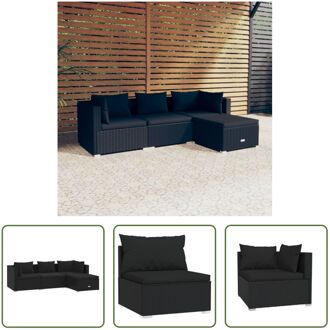 Loungeset - PE-rattan - Zwart - Inclusief kussens - Modulair - 4 zitkussens - 5 rugkussens