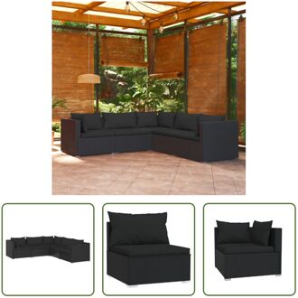 Loungeset - PE-rattan - Zwart - Modulair - 8 Kussens - Montage vereist