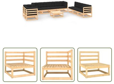 Loungeset Pine - 4x Middenbank - 5x Hoekbank - 1x Tafel - 70x70x67cm - Onbehandeld Grenenhout - Grijs