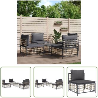 Loungeset - Poly rattan - Antraciet - 72 x 70 x 66 cm - Met comfortabele kussens Grijs