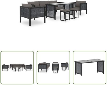 Loungeset Poly Rattan - Antraciet/Zwart - Modulair ontwerp - Weerbestendig - Gehard glas - Aluminium Grijs