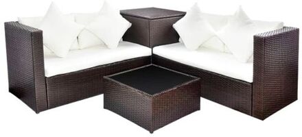 Loungeset poly rattan bruin 14-delig