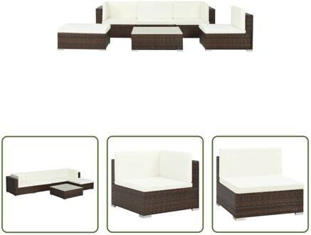 loungeset - Poly rattan - Bruin - 2 hoekbanken - 2 middenbanken - 1 salontafel - 1 hocker - 6