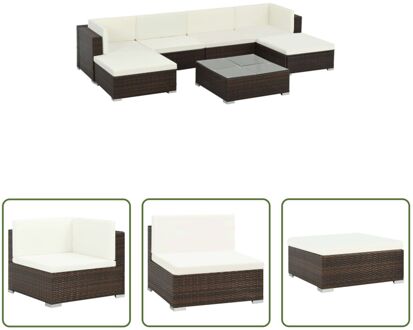 Loungeset Poly Rattan - Bruin - 2 Hoekbanken - 2 Middenbanken - 2 Hockers - 1 Salontafel - PE