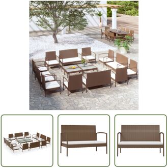 Loungeset Poly Rattan - Bruin - 2-zitsbank 106x59x73cm - Armstoel 58x59x74cm - Tafel 75x40x37cm