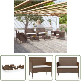 Loungeset Poly Rattan - Bruin - 2-zitsbank - Armstoel - Tafel - 98x58x84 cm - PE-rattan