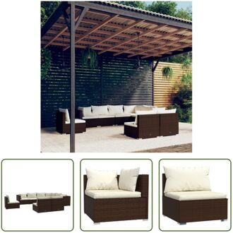 Loungeset - Poly Rattan - Bruin - 3 Hoekbanken - 6 Middenbanken - 9 Zitkussens - 12 Rugkussens