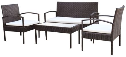 Loungeset poly rattan bruin 7-delig