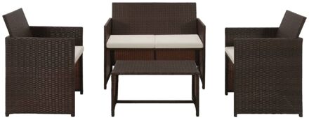 Loungeset poly rattan bruin 8-delig