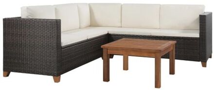 Loungeset poly rattan bruin en wit 15-delig