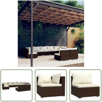 Loungeset - Poly Rattan - Bruin - Hoekbank 70x70x60.5 cm - Middenbank 70x70x60.5 cm - Waterbestendig