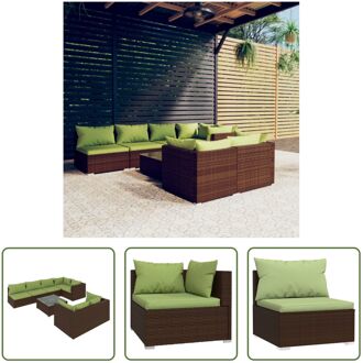 Loungeset Poly Rattan - Bruin - Set met tafel - 4 hoekbanken - 3 middenbanken - Modulair design