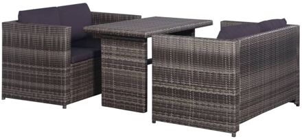 Loungeset poly rattan grijs 11-delig