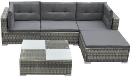 Loungeset poly rattan grijs 14-delig