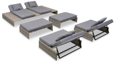 Loungeset poly rattan grijs 15-delig