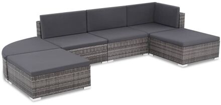 Loungeset poly rattan grijs 16-delig