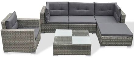 Loungeset poly rattan grijs 17-delig