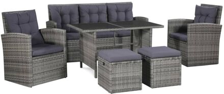 Loungeset poly rattan grijs 18-delig