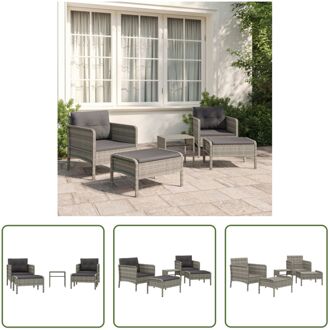 Loungeset - Poly rattan - Grijs - 2 stoelen - 2 voetenbanken - 1 tafel