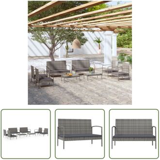 Loungeset Poly Rattan - Grijs - 2-zitsbank - Armstoel - Tafel - 106x58x72 cm - Montage vereist