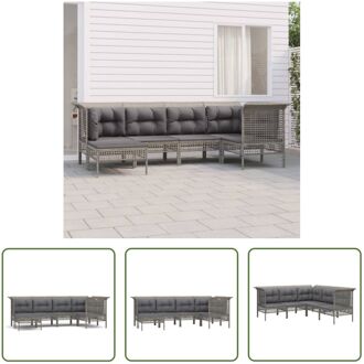 Loungeset - Poly Rattan - Grijs - 2x Middenbank - 3x Hoekbank - 1x Voetenbank - Weerbestendig