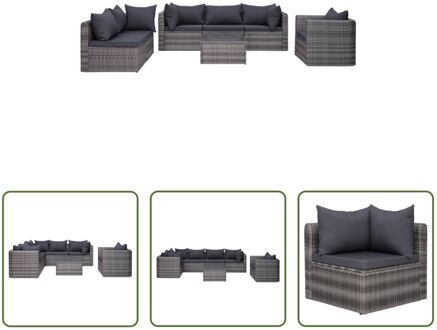 Loungeset - poly rattan - grijs - 3 hoekbanken - 2 middenbanken - 1 zitstoel - 1 salontafel