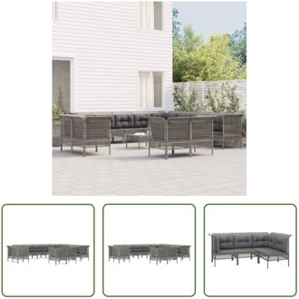 Loungeset poly rattan - Grijs - 6x middenbank - 7x hoekbank - Weerbestendig materiaal