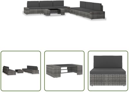 Loungeset Poly Rattan - Grijs/Antraciet - 8-delig