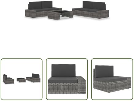 Loungeset Poly Rattan - Grijs/Antraciet - Hoekbank 78.5x65.5x52cm - Salontafel 90x50x26cm - Incl