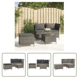 Loungeset - Poly Rattan - Grijs - Hoekbank 110x58x72cm - Inclusief Kussens