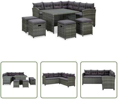 Loungeset poly rattan - grijs - hoekbank 174x174x71.5cm - PE-rattan - incl - kussens