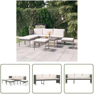 Loungeset - Poly rattan - Grijs - Inclusief salontafel - Modulair design - Comfortabele kussens