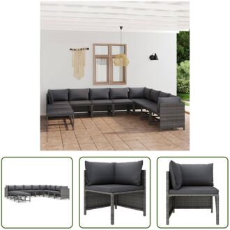 Loungeset - Poly Rattan - Grijs - Modulair Design - Inclusief Kussens - PE Rattan - Gepoedercoat Staal